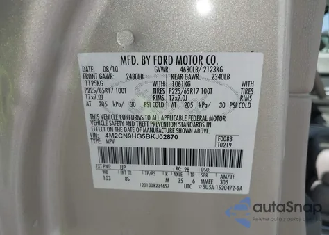 2011 Mercury Mariner Premier z USA, uszkodzony, nr VIN 4M2CN9HG5BKJ02870